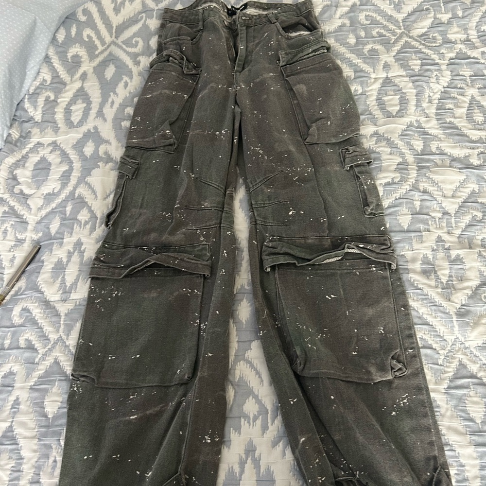 Fashion Nova Charcoal Paint Splatter Cargo